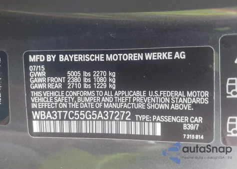 2016 BMW 435I xDrive from USA, damaged, VIN WBA3T7C55G5A37272